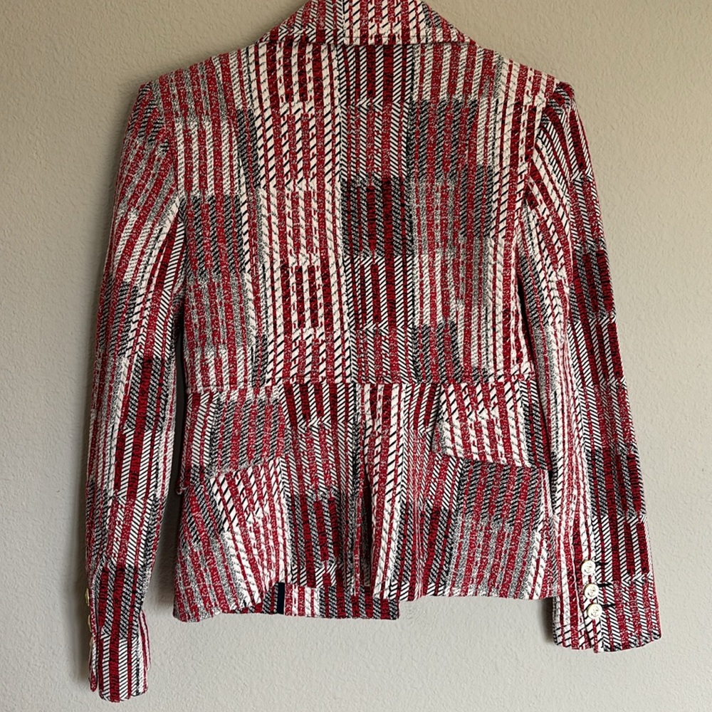 Cabi XS red black striped shoulder pad unlined blazer - Picture 8 of 11